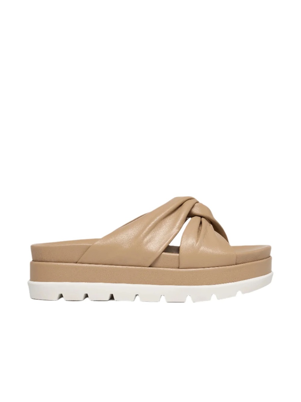 NWOT J/Slides Bright Twisted Knot Platform Slide Sandal - Tan and White